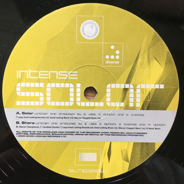 Image of Label Cover of 2x12" - VG/VG+ - INTENSE, Solar EP (Good Looking; , UK 1999, Gatefold, Limited Edition of 5,000), ,  - 1226154E