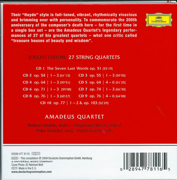 Image of Back Cover of 10xCD - VG+/VG+ - AMADEUS QUARTET, Haydn, J.: 27 String Quartets OPP. 51-103 (Deutsche Grammophon; 028947781165, Germany , Box Set, Booklet), ,  - 3336015E