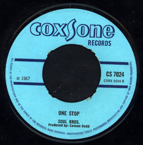 Image of Back Cover of 3325126E: 7" - THE TENNORS / SOUL BROTHERS, Pressure And Slide / One Stop (Coxsone Records; CS 7024, UK 1967, Plain Sleeve, 4-Prong centre) Lots of marks. Plays with light background clicks. SWOL.  /G