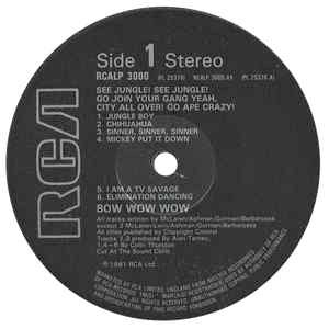 Image of Label Cover of 0426332E: LP - BOW WOW WOW, See Jungle! See Jungle! Go Join Your Gang Yeah, City All Over! Go Ape Crazy! (RCA; RCALP 3000, UK 1981)   VG+/VG+