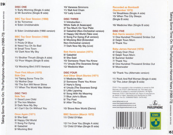 Image of Back Cover of 5xCD - VG+/EX - BARCLAY JAMES HARVEST, Taking Some Time On- The Parlophone Harvest Years 1968-73 (Harvest; SHTW 802, UK 2011, Box Set, Booklet), ,  - 4056020S
