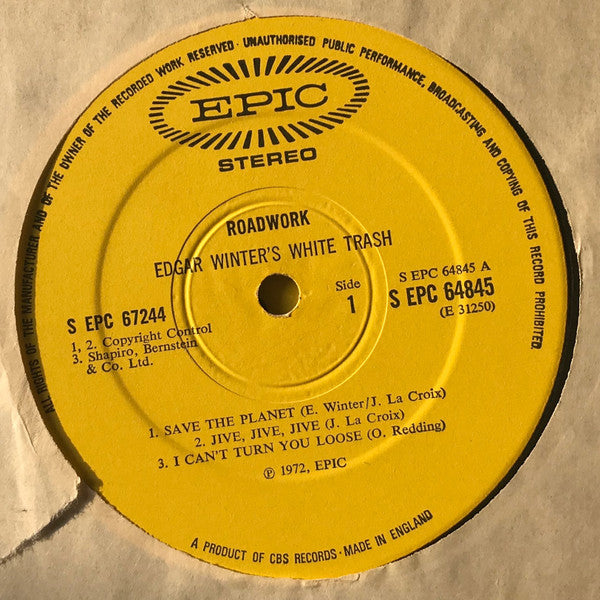 Image of Label Cover of 2xLP - VG/VG - EDGAR WINTER, Roadwork (Epic Yellow; EPC67244, UK 1972, Gatefold), ,  - 0926098E