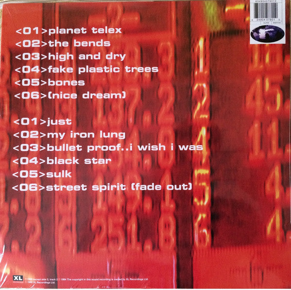 Image of Back Cover of LP - NEW/NEW - RADIOHEAD, The Bends (XL Recordings; XLLP780, Europe 2016 Reissue, Inner), , 'The Bends' is one of the most essential albums of the 1990s, and a spectacular indicator of further greatness to come.  'High And Dry', 'Just', 'Street Spirit', 'Fake Plastic Trees': nary a pop song among them, yet it's testament to their greatness that they all were hit singles. It's obvious that the five Oxford-based boys had matured immensely since the release of their debut. - 1156009S