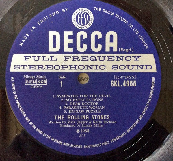 Image of Label Cover of LP - VG/VG - THE ROLLING STONES, Beggars Banquet (Decca Blue Unboxed; SKL4955, UK 1968, Laminated G&L Patents Pending Gatefold Sleeve, Stereo, JT Tax Code), Superficial hairline marks, plays well, Good gloss to disc, Sleeve nicely intact with just a few pinches at spine and the odd bit of yellowing. Good playing copy.,  - 4016101C