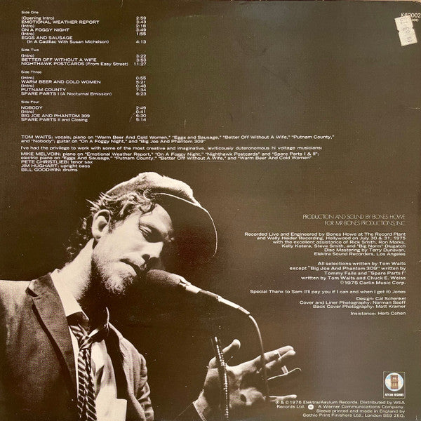 Image of Back Cover of 2xLP - VG/VG - TOM WAITS, Nighthawks at the Diner (Asylum; K63002, UK 1976, Gatefold, First UK pressing), ,  - 2226034E