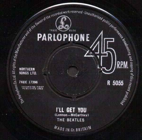 Image of Back Cover of 3214165C: 7" - THE BEATLES, She Loves You (Parlophone; R5055, UK 1963, Company Sleeve) Cat number & date stamp on sleeve.  VG+/VG+