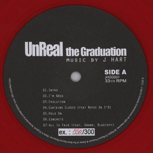 Image of Label Cover of 4614275C: LP - UNREAL & J HART, The Graduation (; JHGG001, UK 2012, Insert, Red Vinyl - Limited Edition of 300) Some wear at corners of sleeve  VG/VG