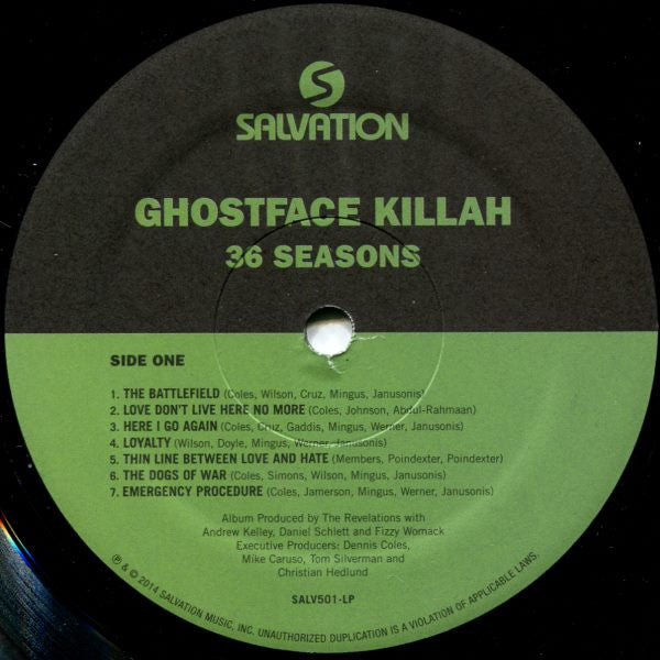 Image of Label Cover of LP - VG+/VG - GHOSTFACE KILLAH, 36 Seasons (Salvation Music; SALV501-LP, US 2014), Some fogging to a-side. Plays well.,  - 0716223C