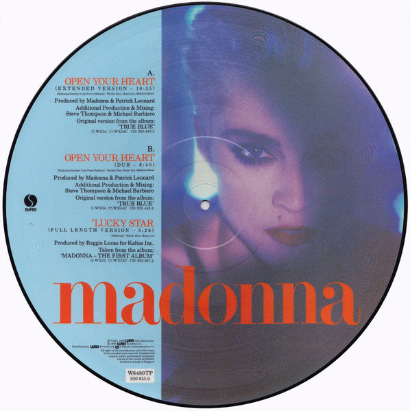 Image of Back Cover of 12" - VG+/VG+ - MADONNA, Open Your Heart (Sire; W 8480 TP, UK 1986, Hype Stickered PVC Sleeve, Picture Disc), ,  - 3526200E
