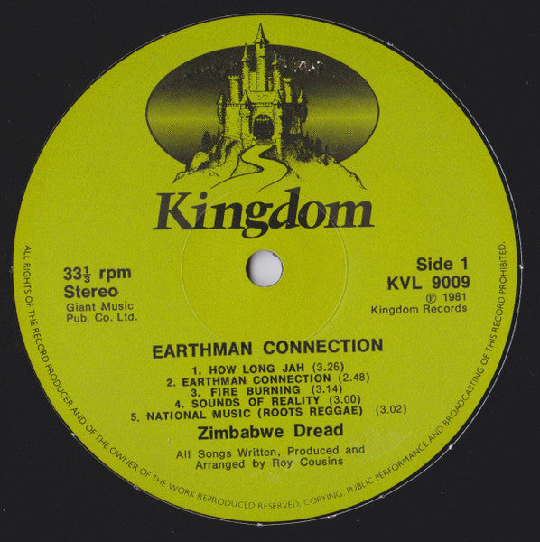 Image of Label Cover of 2545314S: LP - ZIMBABWE DREAD, Earthman Connection (Kingdom Records; KVL 9009, UK 1981) Edge Wear  VG/VG