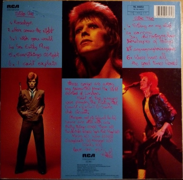 Image of Back Cover of LP - VG/VG+ - DAVID BOWIE, Pinups (RCA International GEMA/BIEM; NL 84653, Europe 1983 Reissue, NO "Made In Germany" In Run-Outs), ,  - 2616127C