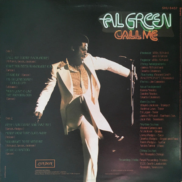 Image of Back Cover of LP - VG/VG - AL GREEN, Call Me (London Plum; SHU 8457, UK 1973), Light hairlines. Edgewear and ringwear. ,  - 4426120E