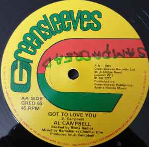 Image of Back Cover of 4815130C: 12" - AL CAMPBELL, Your Love Means So Much To Me / Got To Love You (Greensleeves Records; GRED 63, UK 1981, Company Sleeve) Marks and scuffs, plays nice VG.   G+/G+