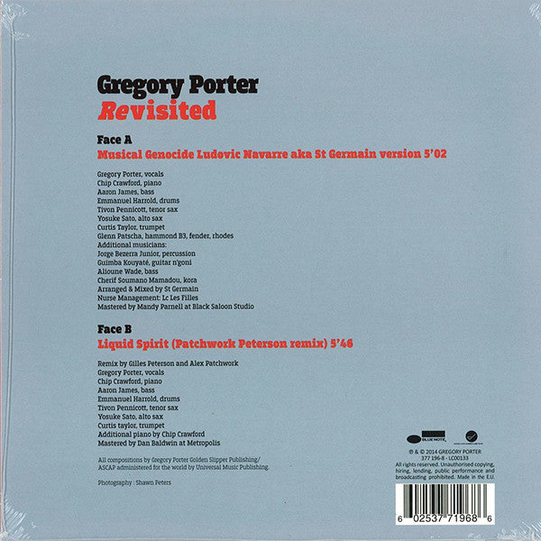 Image of Back Cover of 3924224E: 7" - GREGORY PORTER, Revisited (Blue Note; 3771968, Europe 2014, Picture Sleeve, Red Vinyl, Record Store Day Limited Release 2014)   EX/EX