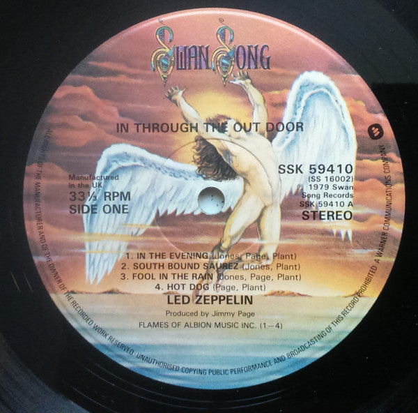 Image of Label Cover of LP - VG/VG - LED ZEPPELIN, In Through The Out Door (Swan Song; SSK59410, UK 1979, No Brown Paper Outer,"D" Sleeve, Inner), Light marks, edge & ring wear, a few patches of colour showing on 'magic' ink inner,  - 4346030S