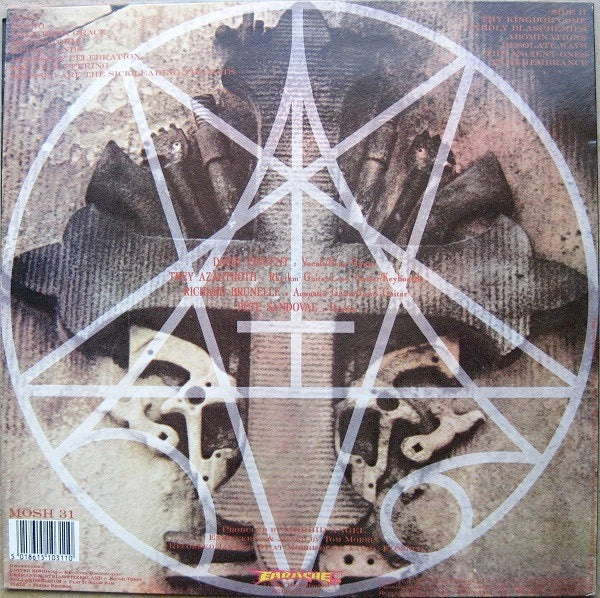 Image of Back Cover of 4914143C: LP - MORBID ANGEL, Blessed Are The Sick (Earache; MOSH31, UK 1991, No Insert) Light Marks only. Sleeve in nice shape.  No insert  VG/G+