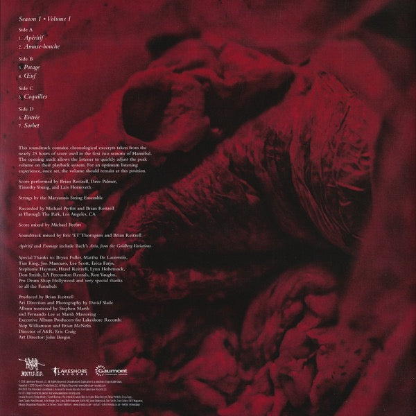Image of Back Cover of 2xLP - VG/VG+ - BRIAN REITZELL, Hannibal: Season I - Volume I (Original Television Soundtrack) (Invada; INV139LP, UK 2014, Gatefold, 'Tannum Brown' Vinyl), Clean glossy discs, Sleeve has some light scratchy marks and some faint ring wear. ,  - 2516102C