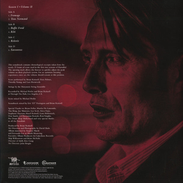 Image of Back Cover of 2xLP - VG/VG - BRIAN REITZELL, Hannibal: Season I - Volume II (Original Television Soundtrack) (Invada; INV140LP, UK 2014, Gatefold, 'Amarone Grape' Vinyl), Disc one is strong VG+, Disc two has some fine wispy hairline marks, Plays well, Sleeve has some light scratchy marks and some faint ring wear. ,  - 2516103C
