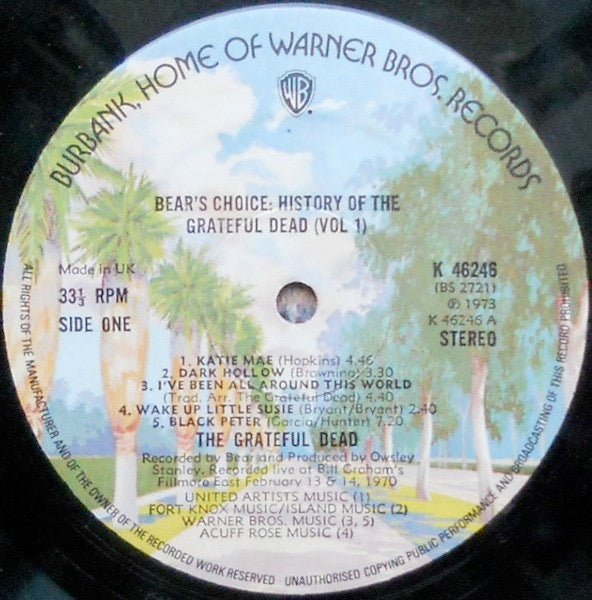 Image of Label Cover of 5123083E: LP - THE GRATEFUL DEAD, History of the Grateful Dead Vol 1 (Bear's Choice) (WB Burbank; K46246, UK 1973) Edge Wear, Writing on Front Sleeve  G+/G+