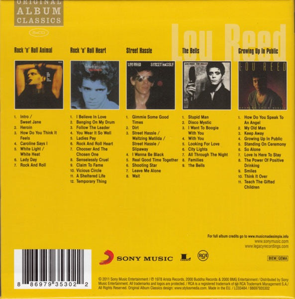 Image of Back Cover of 5xCD - VG+/VG+ - LOU REED, Original Album Classics (RCA; 88697935302, Europe 2011, Slipcase), ,  - 3216291C