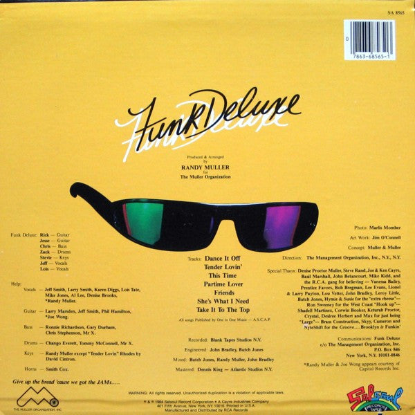 Image of Back Cover of 2324135E: LP - FUNK DELUXE, Funk Deluxe (Salsoul; SA8565, US 1984, Pasteback Sleeve) Corner damage, ringwear. Light marks and scuffs on record.   VG/G+