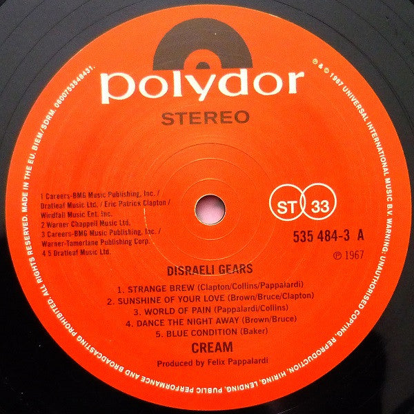 Image of Label Cover of LP - NEW/NEW - CREAM, Disraeli Gears (Polydor; 5354843, Europe 2015 Reissue, 180 Gram), ,  - 6016027C