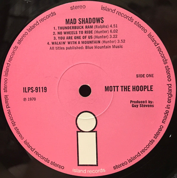 Image of Label Cover of LP - VG/VG - MOTT THE HOOPLE, Mad Shadows (Island Pink/i logo; ILPS9119, UK 1970, Gatefold), Company Inner,  - 3226117E