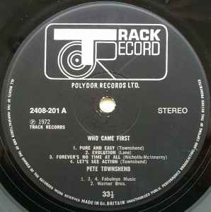 Image of Label Cover of LP - VG+/VG - PETE TOWNSHEND, Who Came First (Track; 2408201, UK 1971, Gatefold, Poster, Stereo), ,  - 2326040E