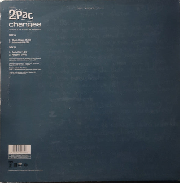 Image of Back Cover of 12" - G+/VG - 2PAC, Changes (Jive; 0522830, Europe 1999, Picture Sleeve), Sleeve has general creasing and wear, disc a few marks but only hairlines.,  - 4326356E