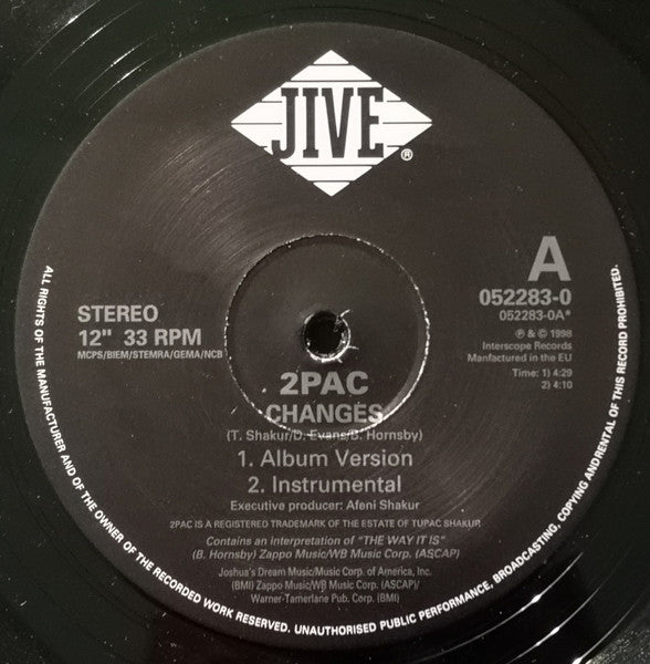 Image of Label Cover of 12" - G+/VG - 2PAC, Changes (Jive; 0522830, Europe 1999, Picture Sleeve), Sleeve has general creasing and wear, disc a few marks but only hairlines.,  - 4326356E