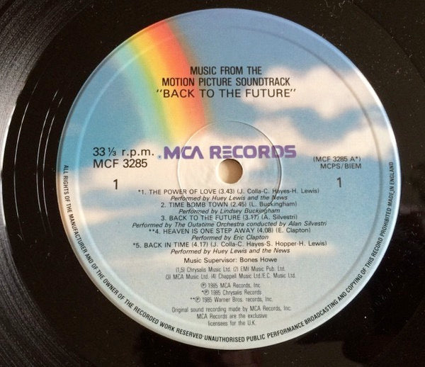 Image of Label Cover of LP - VG+/VG+ - VARIOUS, Back To The Future - Music From The Motion Picture Soundtrack (MCA Blue Rainbow; MCF 3285, UK 1985), ,  - 3926114E