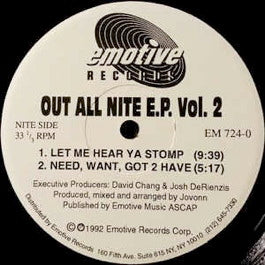 Image of Front Cover of 12" - VG+/VG+ - JOVONN, Out All Nite E.P. Vol. 2 (Emotive Records; EM 724-0, US 1992, Company Sleeve), ,  - 3346217S