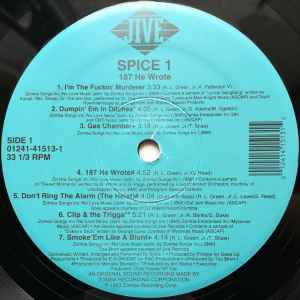 Image of Back Cover of 1624225E: LP - SPICE 1, 187 He Wrote (Jive; 01241-41513-1, US 1993, Stickered Plain Sleeve) Light marks only. Light wear to edges of sleeve.  VG/VG