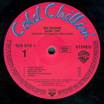 Image of Back Cover of LP - G+/G - BIZ MARKIE, Goin' Off (Cold Chillin'; 9 25675-1, Germany 1988), Disc is very marked and scuffed with various clicks. Sleeve is very worn at edges and creased + has indent marks from biro.,  - 3516237C