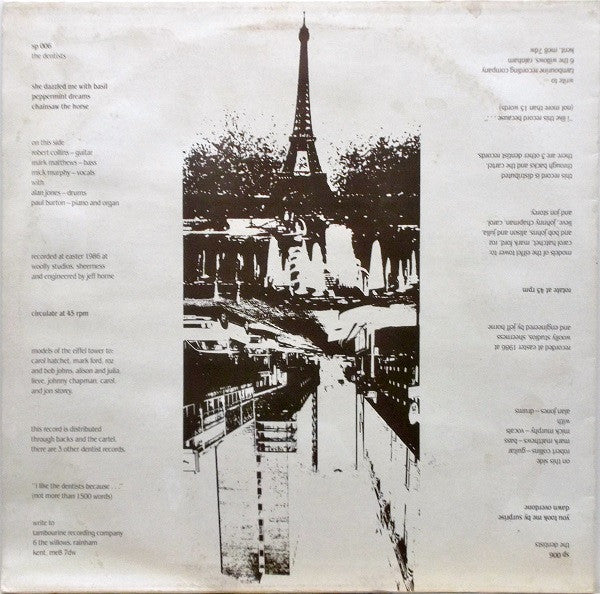 Image of Back Cover of 12" - VG+/VG+ - THE DENTISTS, Down & Out in Paris & Chatham (Tambourine; SP006, UK 1986, Brown/White Slv, Press Sheet), ,  - 3626085E