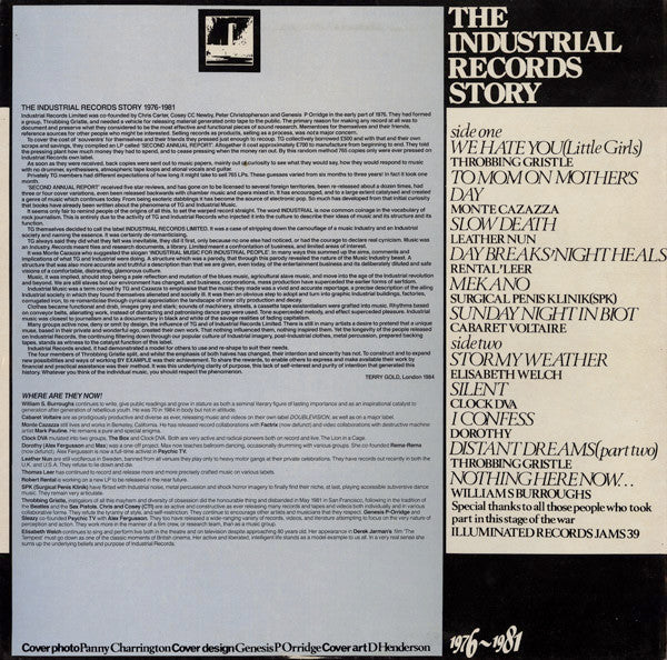 Image of Back Cover of LP - VG+/VG - VARIOUS ARTISTS, The Industrial Records Story  (Illuminated Records ; JAMS 39, UK 1984, Company Inner), Very Strong VG,  - 2826079E
