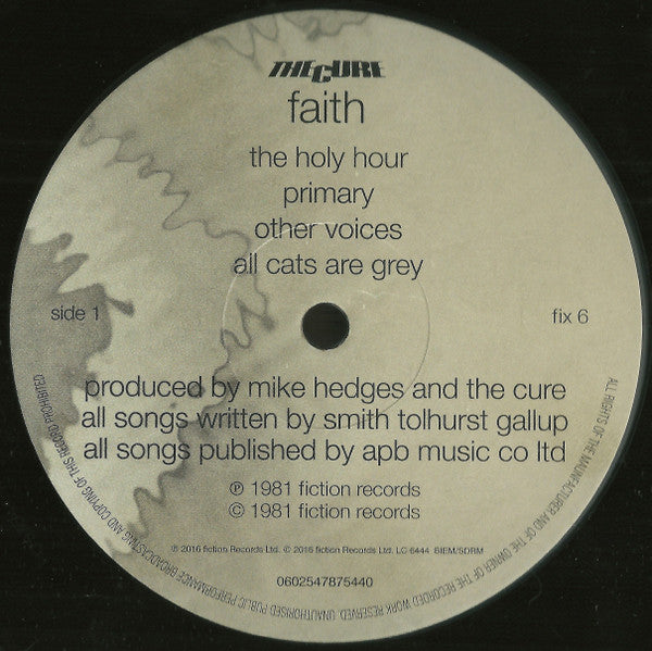 Image of Label of 1034057E: LP - THE CURE, Faith (Fiction Records; 0602547875440, Europe 2016 Reissue, Inner, 180 Gram Vinyl)   NEW/NEW