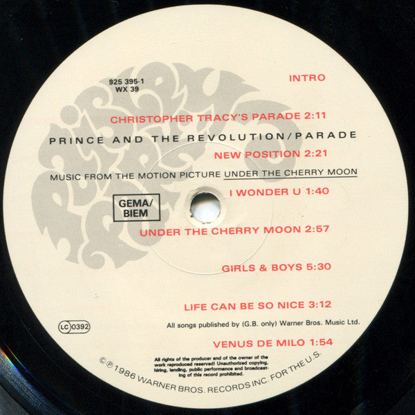 Image of Label Cover of LP - VG/VG - PRINCE AND THE REVOLUTION, Parade (Paisley Park; 925 395-1 / WX 39, Europe 1986, Gatefold, Inner, No Barcode), Light marks only,  - 3516320C