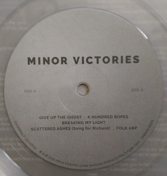 Image of Label Cover of LP - VG/VG - MINOR VICTORIES , Minor Victories  (Play It Again Sam ; PIASR885LP, UK 2016, Inner, With CD, Clear Vinyl), ,  - 2846094S