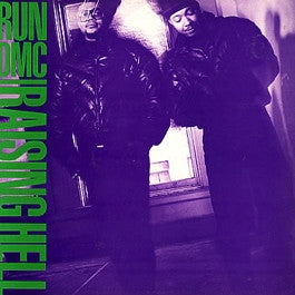 Image of Front Cover of LP - VG/VG - RUN DMC, Raising Hell (Profile; LONLP21, UK 1986), Light hairlines. Sleeve has edgewear, small split on top seam, small tear on opening section, remnants of sticker top right. ,  - 4426079E