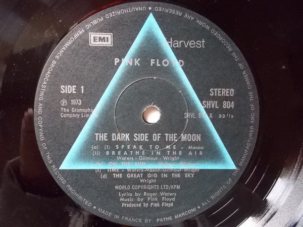 Image of Label Cover of 2825057E: LP - PINK FLOYD, The Dark Side Of The Moon (Harvest Black/Blue; SHVL804, France 1973, Stickered Gatefold, 2 Posters, 2 Stickers, UK Sleeve) Immaculate Copy. Minor Top Seam Split  VG+/VG+