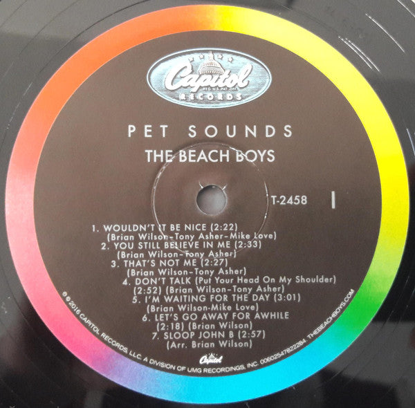 Image of Label Cover of LP - NEW/NEW - THE BEACH BOYS, Pet Sounds (Capitol Records ; 4782228, Europe 2016 Reissue, Single Sleeve, Mono, 180 Gram Vinyl), , The group here reached a whole new level in terms of both composition and production, layering tracks upon tracks of vocals and instruments to create a richly symphonic sound. Conventional keyboards and guitars were combined with exotic touches of orchestrated strings, bicycle bells, buzzing organs, harpsichords, flutes, Theremin, Hawaiian-sounding string