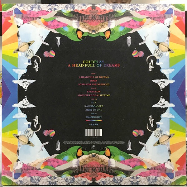 Image of Back Cover of 4623035E: 2xLP - COLDPLAY, A Head Full Of Dreams (Parlophone; 0825646982158, Europe 2015, Die Cut Sleeve, 2 Inners & Insert, Pink Vinyl and Blue Vinyl)   VG+/VG+