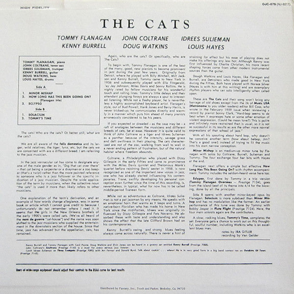 Image of Back Cover of LP - VG/VG+ - TOMMY FLANAGAN, JOHN COLTRANE, KENNY BURRELL, IDREES SULIEMAN, The Cats (Prestige; OJC-079, US 1983 Reissue), ,  - 4126005E
