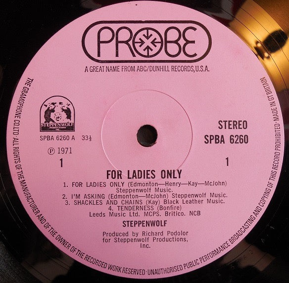 Image of Label Cover of LP - VG/VG - STEPPENWOLF, For Ladies Only (Probe; SPBA 6260, US 1971, Laminated Gatefold Sleeve), ,  - 1516299C
