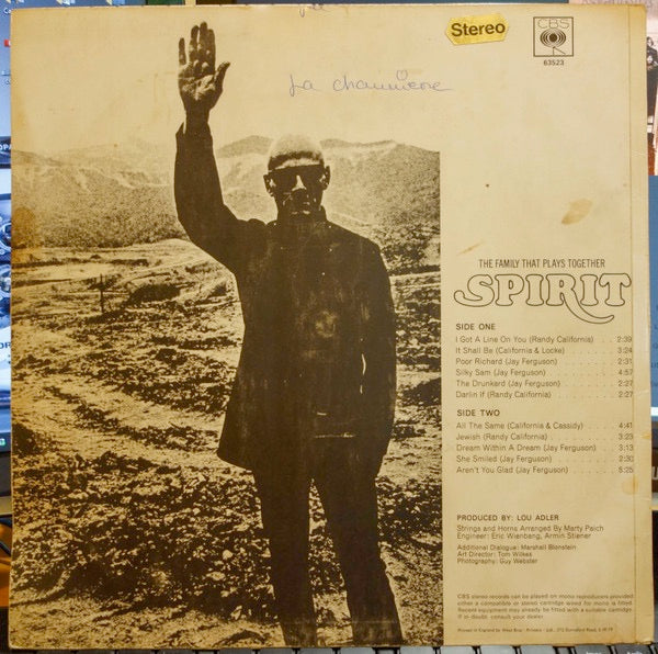 Image of Back Cover of 1624338E: LP - SPIRIT, The Family that Plays Together (CBS Orange (33 1/3 On Label); 63523, UK 1967, Laminated Front Sleeve, Stereo)   VG/G+