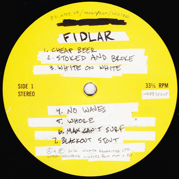 Image of Label Cover of LP - VG+/VG - FIDLAR, Fidlar (Wichita; WEBB3555LP, UK 2012, Inner), Hairlines. Creasing.,  - 1726438E
