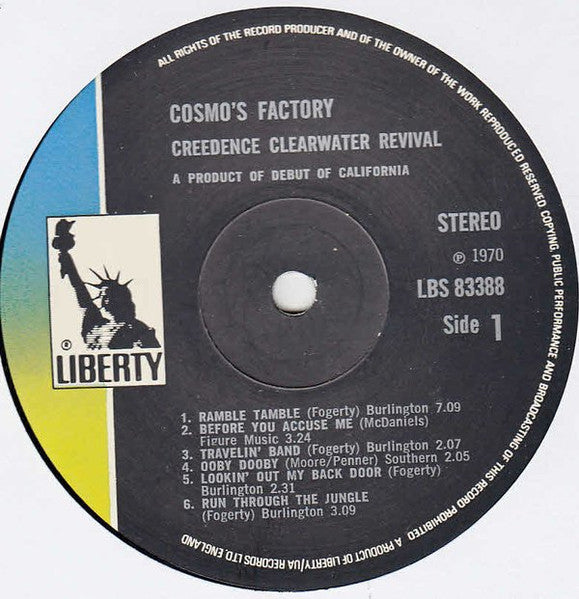 Image of Label Cover of LP - VG+/VG+ - CREEDENCE CLEARWATER REVIVAL, Cosmo's Factory (Liberty Black; LBS 83388, UK 1970, Textured Sleeve), Very light wear to sleeve.,  - 2346221S