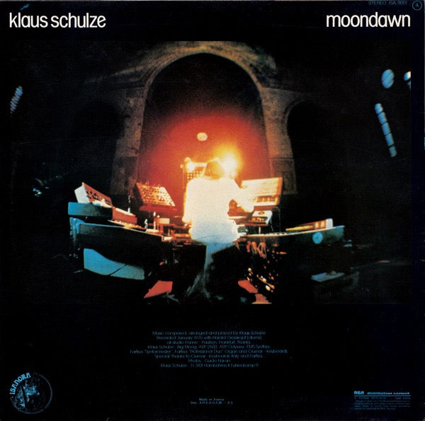 Image of Back Cover of 2824285E: LP - KLAUS SCHULZE, Moondawn (Isadora; ISA9001, France 1976, Laminated Sleeve, No Poster) Corner Bumps  VG+/VG+