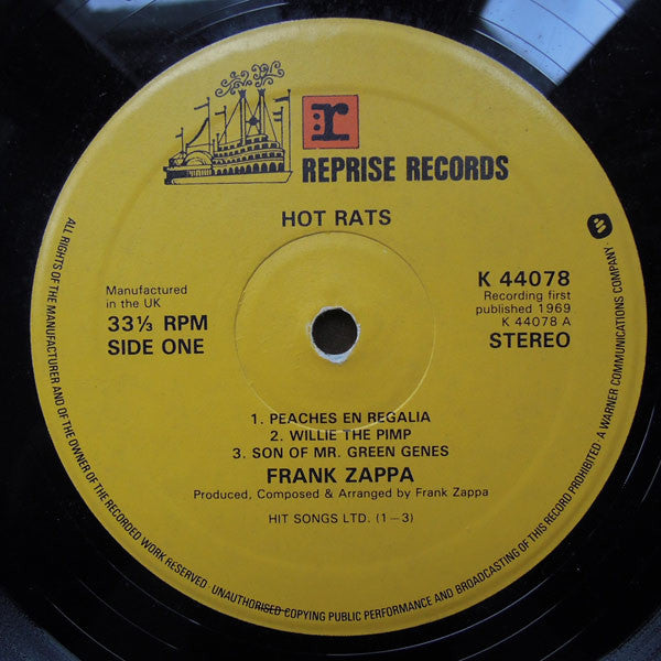 Image of Label Cover of LP - VG/VG - FRANK ZAPPA, Hot Rats (Reprise Tan WB Logo; K44078, UK 1980 Reissue), A few light marks, Wear to sleeve corner ,  - 4016266C